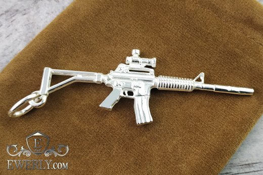 Pendant - gun "M16" made of silver, фото