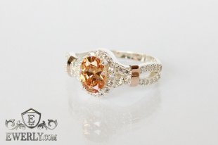 Кольцо из серебра с камнем (цвет-шампань), фото