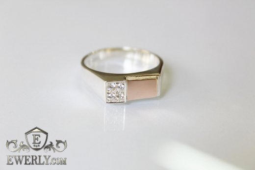 Мужской серебряный перстень с золотыми вставками, фото