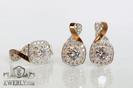 Серебряные серёжки и кольцо с белыми камнями, фото