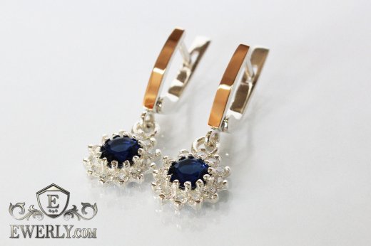Серёжки из серебра с синими камнями для девушки, фото