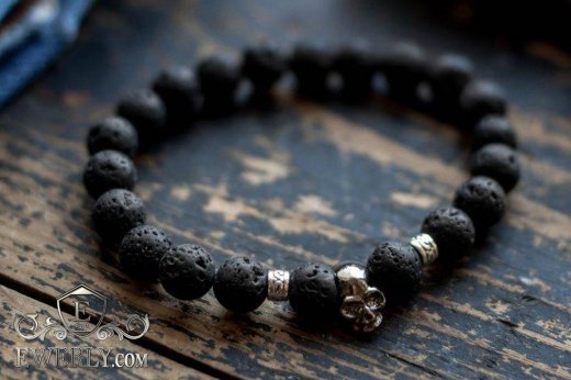 Браслет из камня чёрный для мужчины 123004XN, фото