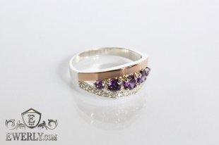 Женское кольцо из серебра с фианитами (аметист), фото
