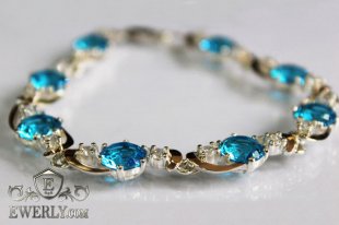 Жіночий браслет зі срібла з блакитним камінням, фото