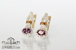 Earrings - drops of silver with gold plates, фото