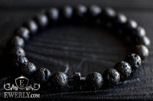 Мужской браслет из вулканического камня 123003JP, фото