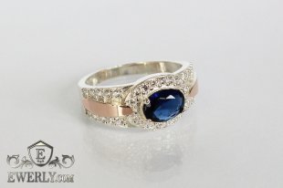 Кольцо из серебра с овальным синим камнем, фото