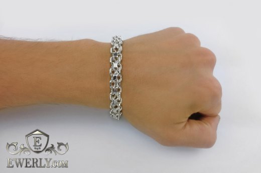 Thick bracelet "Square" of sterling silver for men, фото
