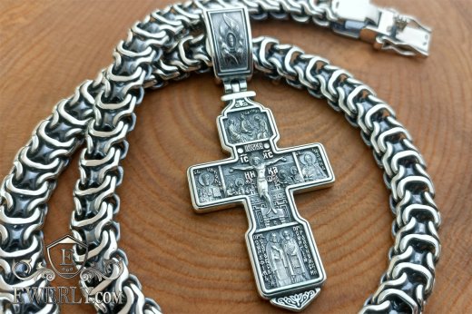 Silver chain "Ramses" 185 grams with a cross of 48 grams, фото