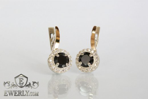 Серебряные серьги с чёрными камнями, фото