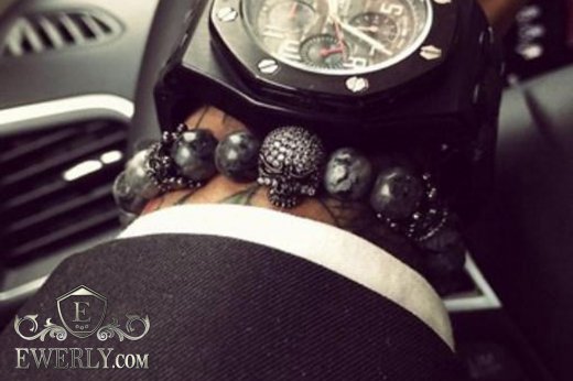 Мужской каменный браслет тёмно-серый 123014GX, фото