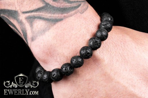 Мужской браслет из натурального камня - вулканит 123027ZC, фото