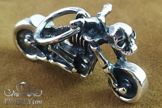 Pendant "Skeleton on motorcycle" of silver, фото