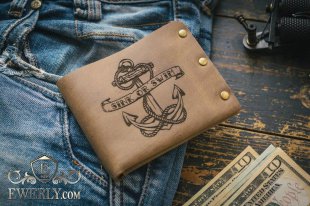 Чоловічий гаманець з натуральної шкіри із зображенням якоря, фото