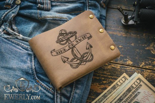 Чоловічий гаманець з натуральної шкіри із зображенням якоря, фото
