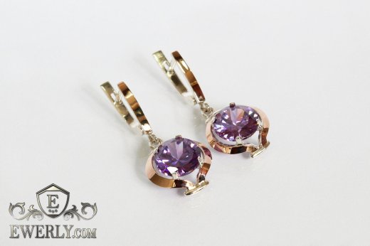 Серебряные серёжки с камнями (цвет-аметист), фото