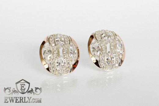 Серёжки из серебра с камнями белого цвета, фото