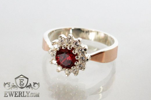 Женское кольцо в форме звезды с красным фианитом, фото