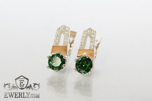 Серьги с зелёными камнями (серебро 925 пробы), фото