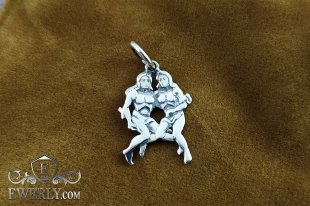 Подвеска Близнецы из серебра с чернением, фото