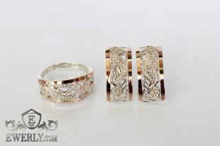 Жіночі срібні сережки і кільце з золотом, фото