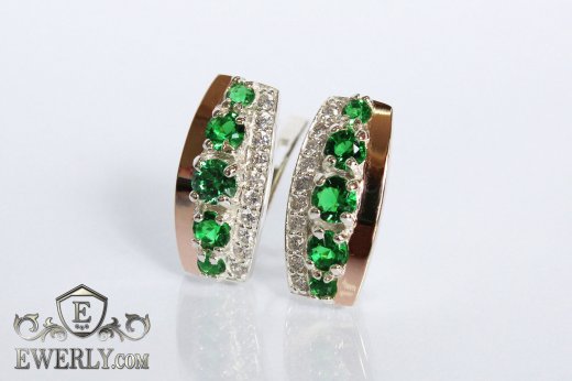 Серебряные серьги с зелёными фианитами, фото