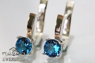 Серьги из серебра с золотом и фианитами (синий цвет), фото