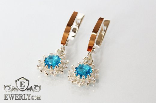 Серёжки из серебра с голубыми камнями для девушки, фото
