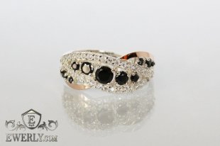 Женское кольцо - бесконечность с чёрными камнями, фото