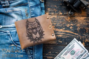 Чоловічий гаманець зі шкіри з малюнком пітбуля, фото