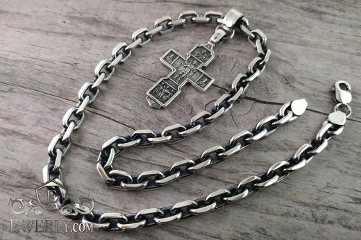 Kit : pendant of silver and chain "Anchor with edges", фото