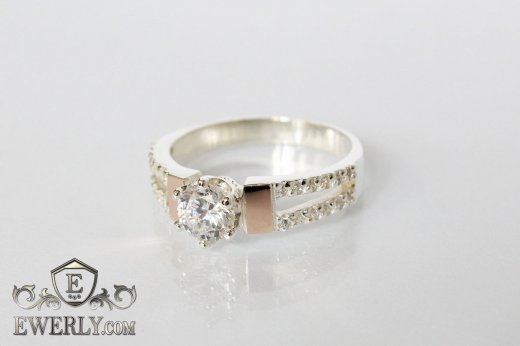 Серебряное кольцо с золотыми вставками, фото