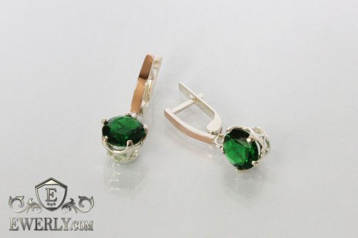 Женские серёжки из серебра с зелёными камнями, фото