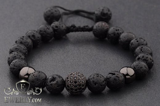 Мужской каменный браслет черный 123053UD, фото