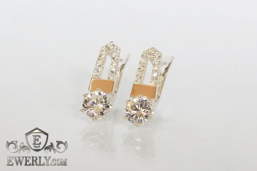 Серьги с белыми камнями (серебро 925 пробы), фото