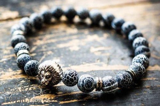 Мужской каменный браслет блестящий серый 123002RT, фото