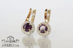 Серебряные серьги с камнями (аметистовый цвет), фото