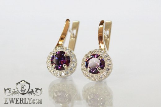 Серебряные серьги с камнями (аметистовый цвет), фото