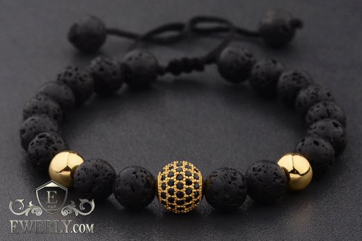 Каменный браслет (Вулканит + иммитация золота) 123054XD, фото